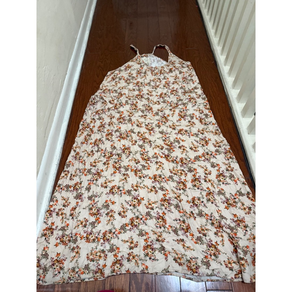 rare Boys + Arrows California Floral boho Maxi Dress Cream‎ Orange Viscose S/M